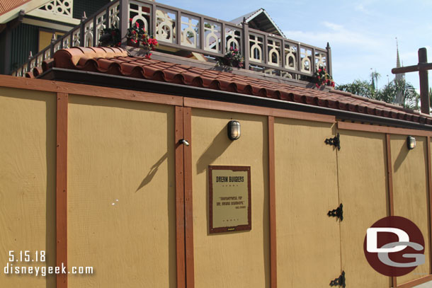 Work continues on the building as you enter Adventureland.  