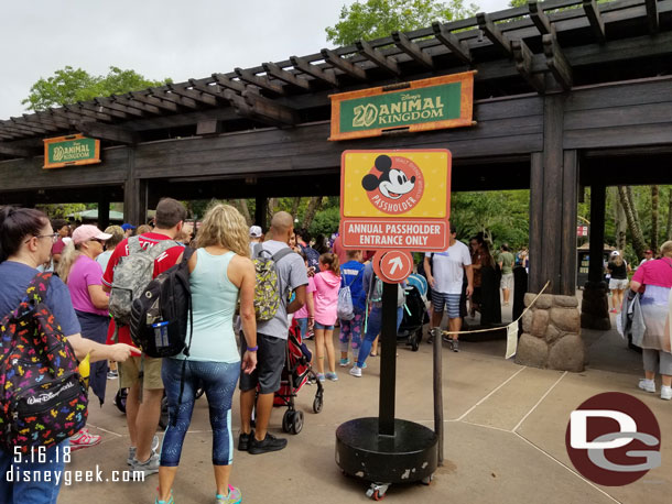 54 minutes to reach the gates.  Luckily no wait for the Annual Pass entrance at 9:52am.