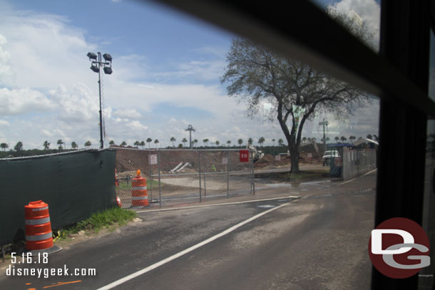 The bus former charter bus area is mostly behind fences and torn up. 