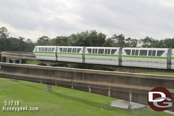 An Epcot Monorail pulling out.