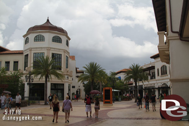 At Disney Springs - 12:38pm, we left the park at 11:51am, so about 50 minutes for the trip.  Some rain starting to fall too.