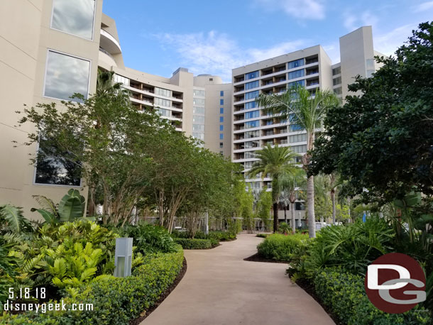 Turning around and walking back toward Bay Lake Tower.