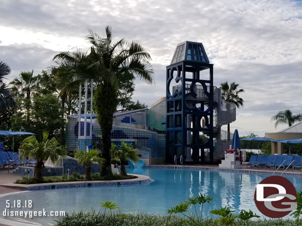 A look at the pool and water slide.