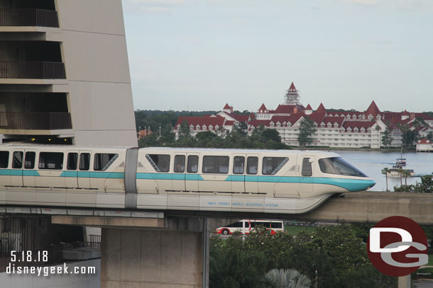 From the elevator lobby a Monorail passing by.