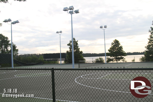 The courts have a great view of Bay Lake.