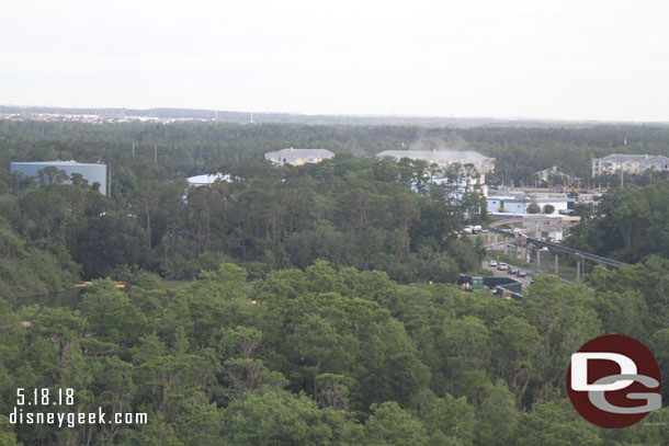 I went up to the 15th floor, the highest regular guest floor and took a look out the window.  This is looking toward the Tron construction site and beyond it backstage at the Magic Kingdom.