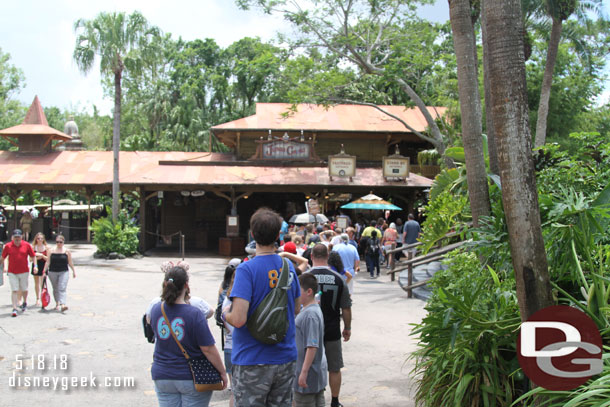 As I walked I saw Jungle Cruise FastPass+ slots open so I booked one.  I arrived at the attraction and this was the FastPass+ return line.  Decided to wait since I had some time to kill. It was 2:10pm.