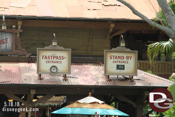 The Standby Line was at 85 minutes.   It had substantially less guests than the FastPass+ queue.  I counted less than 50 but they were only allowing one or two groups from standby per boat it appeared.