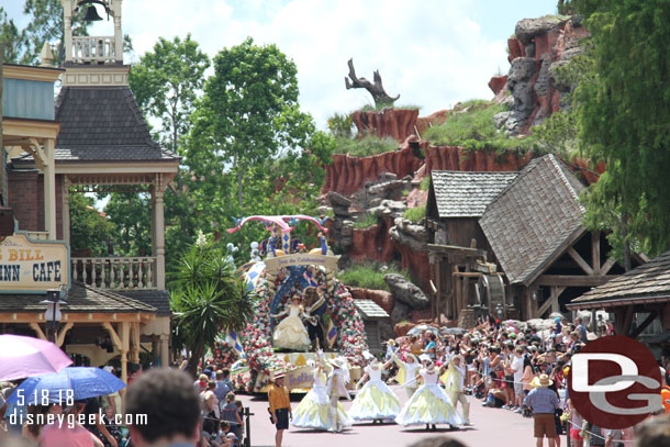 The Festival of Fantasy Parade making its way through Frontierland.