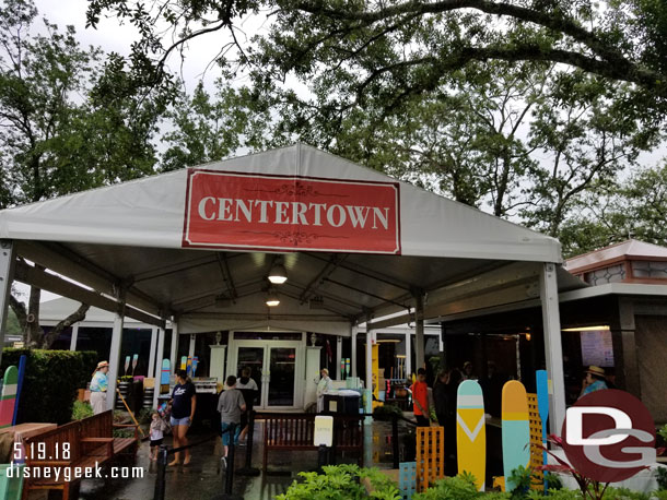 Centertown is a set of temporary tents that act as the central dining location for the resort.