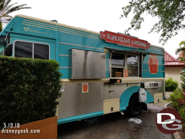 Quick service meals are prepared in this food truck.