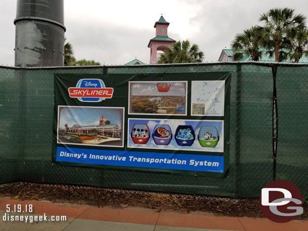 The fencing around the Skyliner tower features a map and some concept art.