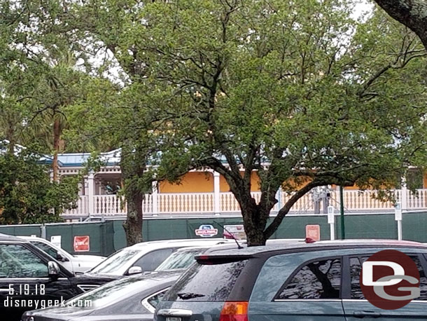 From one of the parking lots you can see the towers lined up toward Pop Century.