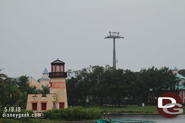 Across the water you can see a tower for the Skyliner looming between the Jamaica and Aruba sections.