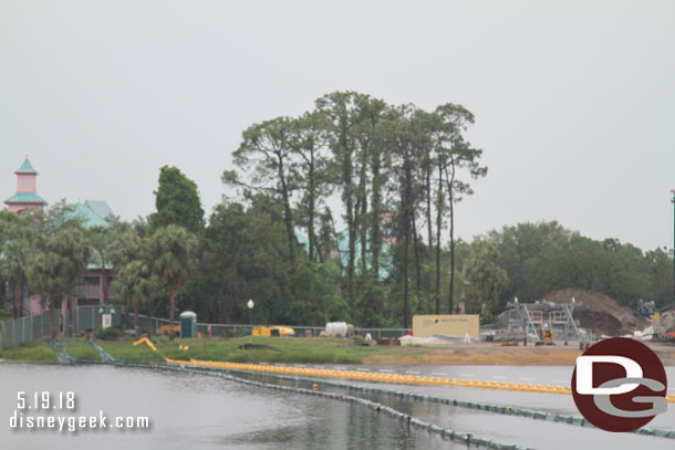 Panning to the right you can see a tower assembly on the ground as we near the Riviera station and turn toward Epcot.