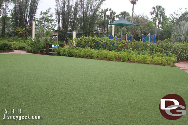 Artificial turf in the play area.