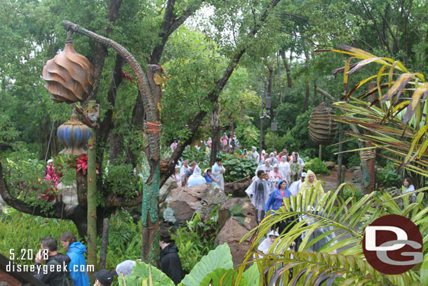 The extended queue for Flight of Passage goes off toward Africa.