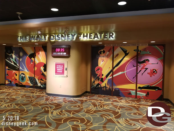 The doors to the theater feature Incredibles graphics