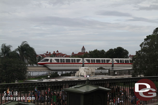 Monorail Red passing by.