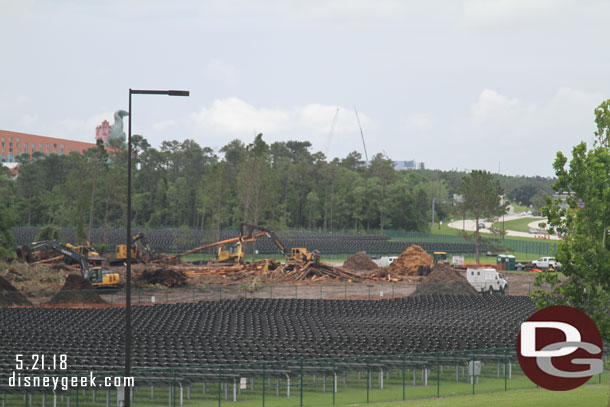 Land clearing underway as you approach Epcot. It spans from the solar farm to the Monorail beam then toward the park.   This appears to be preparation work, a new retention pond and other drainage work, for future projects.