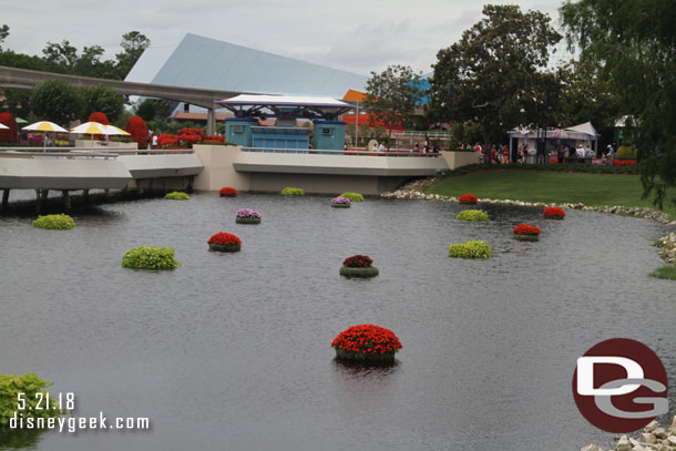 Some floating planters as you walk toward World Showcase.