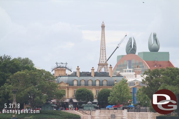 The skyline of France continues to deteriorate..  here you have the Swan, Boardwalk and Skyliner all intruding on the view plus a construction crane.