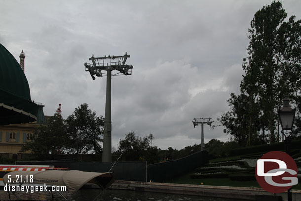 Exiting the park at the International Gateway you can see a couple Skyliner towers.