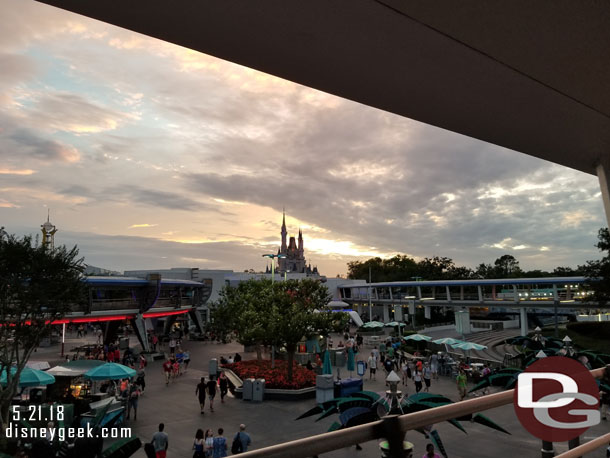 Cinderella Castle rising beyond Tomorrowland.