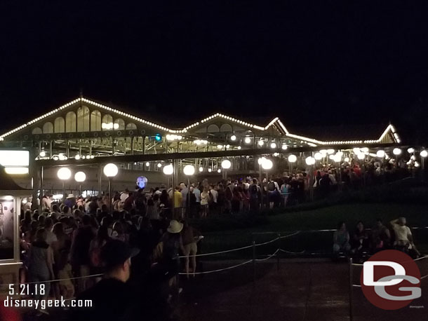 10:18pm.  Monorail lines were still backed up, including the resort line.  