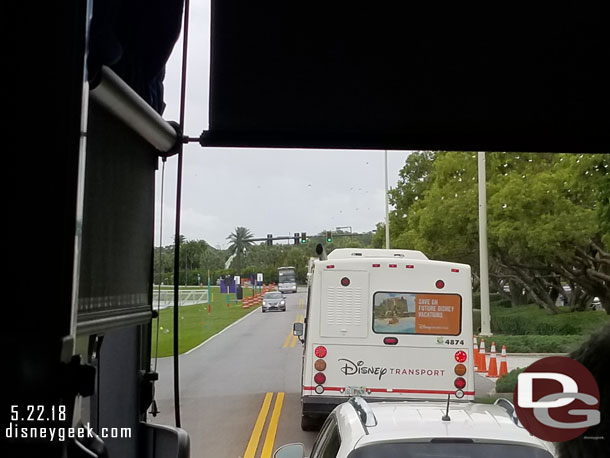 Traffic backed up at the pedestrian crossing.