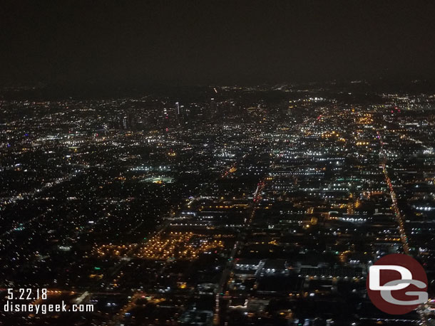 Arriving in the Los Angeles area.  9:20pm local time.