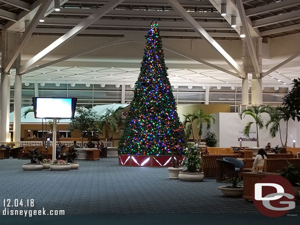 Christmas decorations up throughout the airport.
