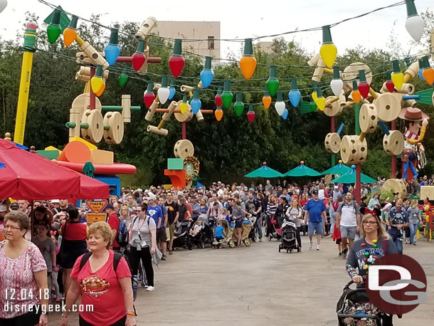 Here you can see guests joining the queue backed up past the entrance to the land.