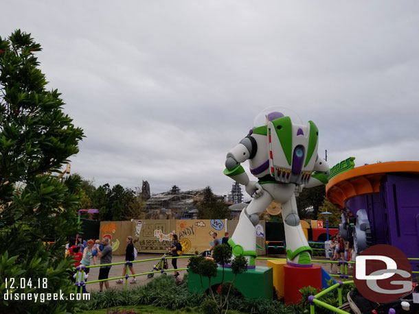 Buzz Lightyear overlooks the Star Wars: Galaxy's Edge site and will be what greets you as you enter from that new land.
