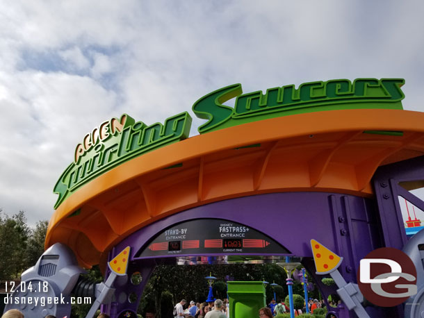The Swirling Saucers were up to a 40 minute wait.  But I lucked out and was able to pick up a FastPass+ starting in a few minutes.  So we waited in the area.