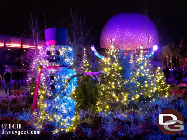 The snow man after sunset.