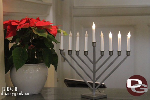 In the lobby of the Boardwalk a Hanukkah menorah