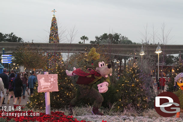 A photo op with character topiaries.