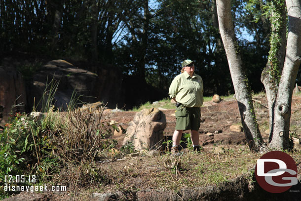 A cast member standing on the overlook where the black rhino usually is.  Not sure what they were watching.