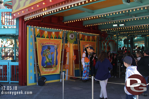 Goofy has a meet and greet by Primeval Whirl.