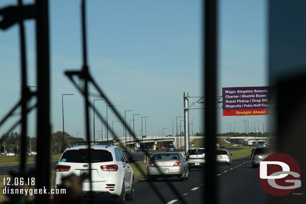 World Drive is moving this morning.  A look at the new fly overs that recently opened as my bus approaches the Magic Kingdom toll plaza.