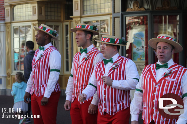 The Dapper Dans performing along Main Street USA