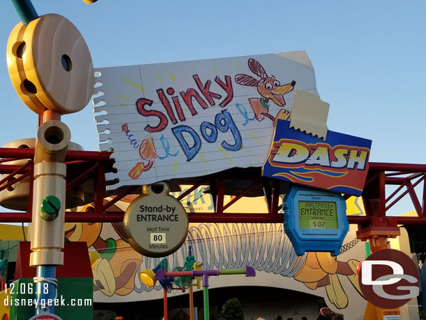 An 90 minute stand by for Slinky Dog Dash this evening.