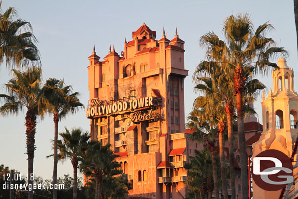 The Tower of Terror as the sun was setting.