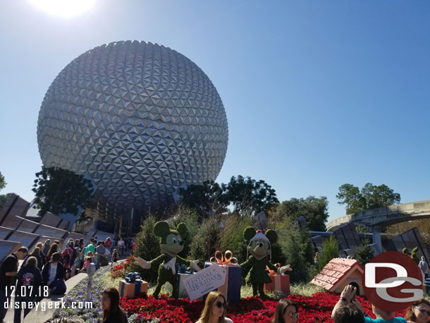Spaceship Earth and the entrance topiaries.