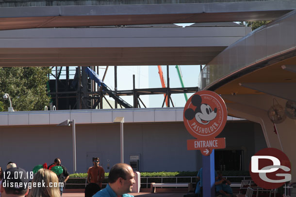 A glimpse of the Guardians track and building as you exit the park.