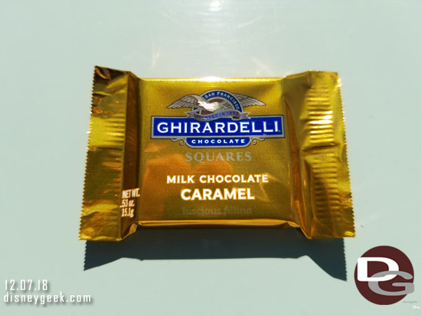 Ghirardelli was handing out caramel squares today.