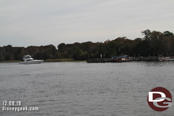 A small boat on the side we need to dock at so we had to wait.