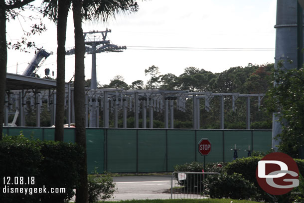 This appears to be where the gondolas will be parked/stored when not on any of the lines.  This is behind the Caribbean Beach Resort station.  The line you see heads toward Disney's Hollywood Studios.