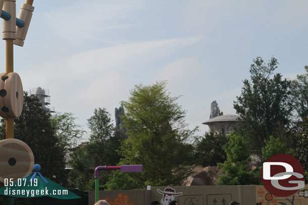 A look at Star Wars: Galaxy's Edge from Toy Story Land.  There seemed to be more trees obstructing the view than I remembered from December.